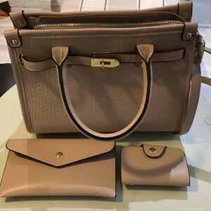 Chic Beige Satchel Bag Set